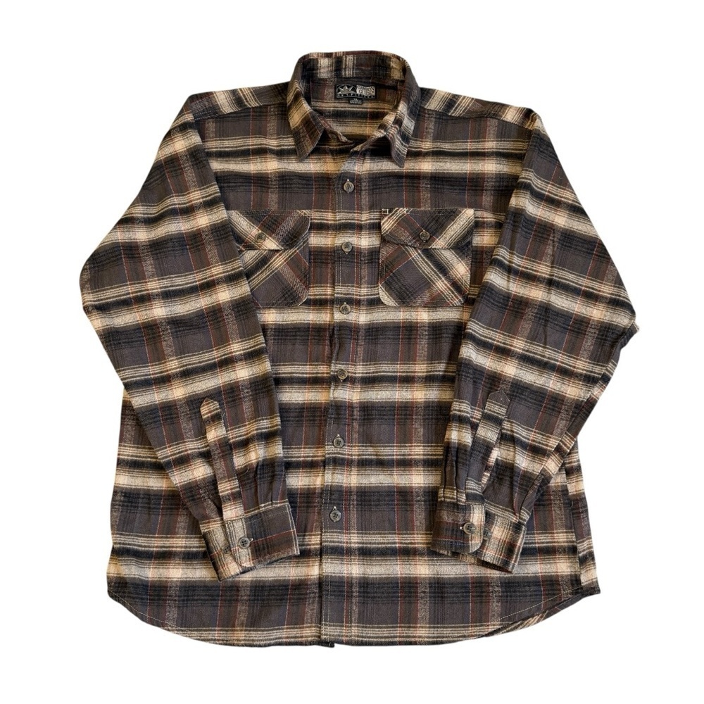 Canyon Guide Outfitters Men’s Plaid Button-Up Flannel Shirt Brown Tan XL #1515 - Picture 2 of 5